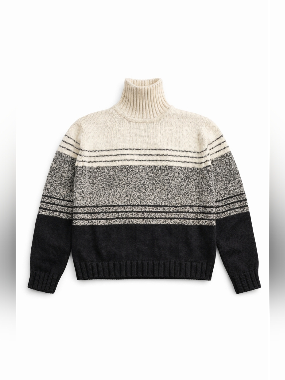 Women's Cream and Black Turtleneck Striped Sweater Size L - Picture 3 of 5